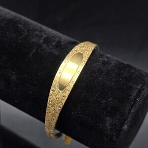 Engravable Gold Tone Bangle Bracelet Chain Tassel Vintage Jewelry JB